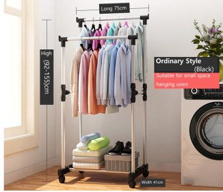 خزانة ملابس 2 بار ورف أحذية 2 في 1 من الفولاذ المقاوم للصدأ